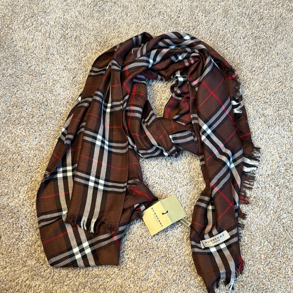 Burberry London Brown Tartan Check Print Scarf - Picture 1 of 7